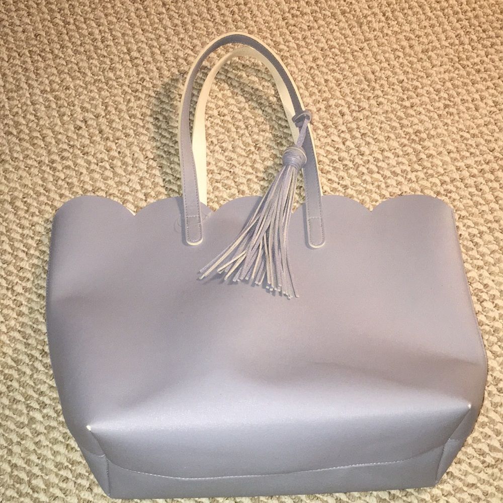 Gray Vinyl Scalloped w/Tassle Top echo beach bag tote shoulder boat